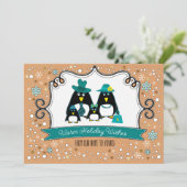 ペンギンおもしろいファミリークリスマスフラットグリーティングカード シーズンカード (スタンド正面)