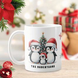 ペンギンおもしろいファミリー名クリスマス コーヒーマグカップ
