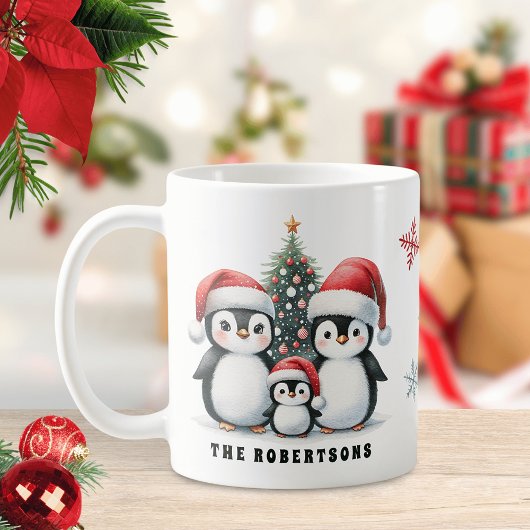 ペンギンおもしろいファミリー名クリスマス コーヒーマグカップ