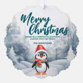 ペンギンおもしろいメリークリスマスツリー雪の休日 オーナメントカード (正面)