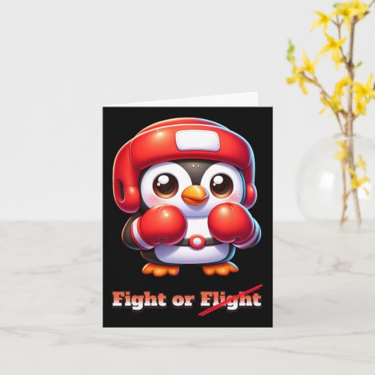 ペンギンおもしろい飛行又は戦闘ボクシングMmaミーム台 カード (黄色い花)