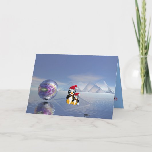 ペンギンおよび文字が付いているかわいいクリスマスカード シーズンカード (正面)