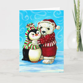 ペンギンおよび白くまのクリスマス シーズンカード