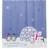 ペンギンおよび白くま日の時間カーテン シャワーカーテン (正面)