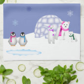 ペンギンおよび白くま日の時間タオル キッチンタオル (折り畳み)