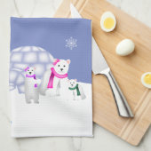 ペンギンおよび白くま日の時間タオル キッチンタオル (四つ折り)