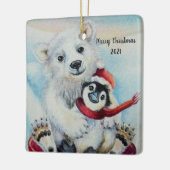 ペンギンお洒落とポーラベアウォーターカラーアート セラミックオーナメント (左)