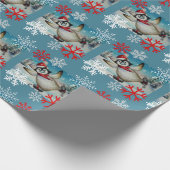 ペンギンお洒落アイススケートで滑るウォーターカラーアート ラッピングペーパー (角)