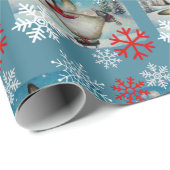 ペンギンお洒落アイススケートで滑るウォーターカラーアート ラッピングペーパー (ロールコーナー)