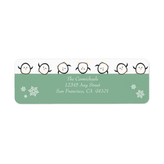 ペンギンお洒落ズホリデー住所 シール（アクア） ラベル (正面)