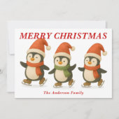 ペンギンお洒落氷スケートで滑るクリスマス シーズンカード (正面)
