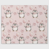 ペンギンお洒落誕生日 | ヴィンテージピンク ラッピングペーパー (フラット)