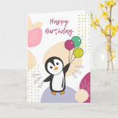 ペンギンからの誕生日おめでとうカード カード (黄色い花)