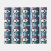 ペンギンかわいいかわいいブルーキャップパターン フリースブランケット (正面(横))