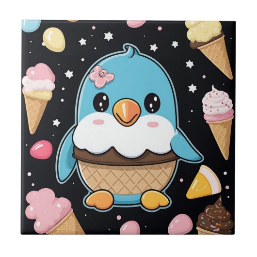 ペンギンかわいいアイスクリーム タイル (正面)