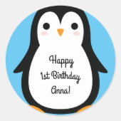 ペンギンかわいい冬の一歳の誕生日シール ラウンドシール (正面)