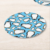 ペンギンかわいい冬の最初の誕生日パーティーコースター ラウンドペーパーコースター (アングル)