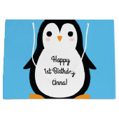ペンギンかわいい冬の第1誕生日抱き枕 ラージペーパーバッグ (正面)