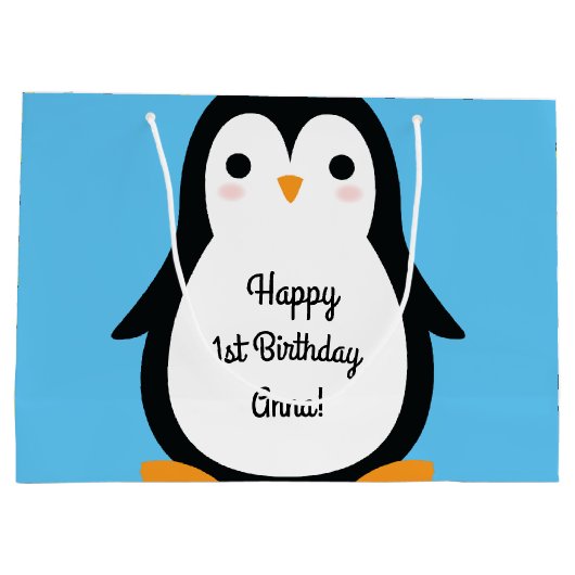 ペンギンかわいい冬の第1誕生日抱き枕 ラージペーパーバッグ (裏面)