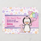 ペンギンかわいこちゃん – ガールファースト誕生日 招待状 (正面/裏面)