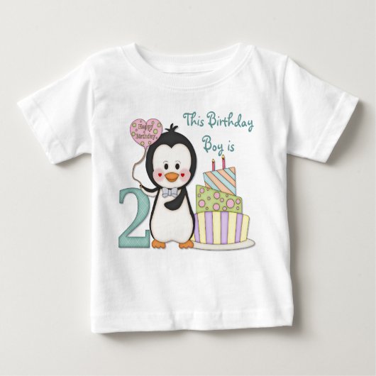 ペンギンかわいこちゃん – ボーイセカンド誕生日 ベビーTシャツ (正面)