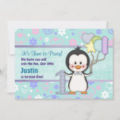 ペンギンかわいこちゃん – ボーイファースト誕生日 招待状 (正面)