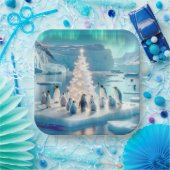 ペンギンがのまわりにクリスマスツリーを集めた ペーパープレート (パーティー)