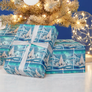 ペンギンがのまわりにクリスマスツリーを集めた ラッピングペーパー