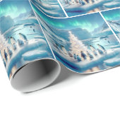 ペンギンがのまわりにクリスマスツリーを集めた ラッピングペーパー (ロールコーナー)