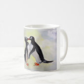 ペンギンがキスする水彩画のマグカップ コーヒーマグカップ (正面右)