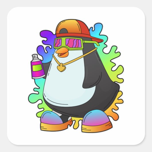 ペンギンがスプレーを使った画家 スクエアシール (正面)