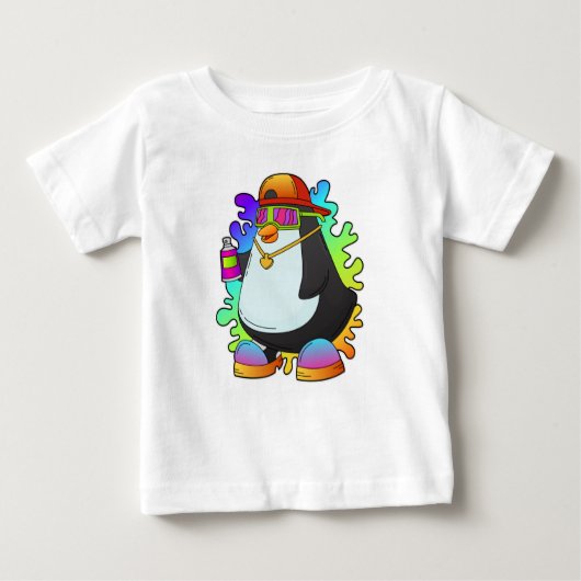 ペンギンがスプレーを使った画家 ベビーTシャツ (正面)