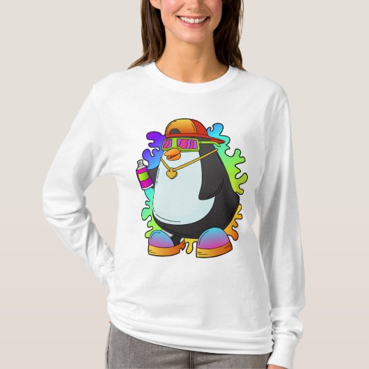 ペンギンがスプレーを使った画家 Tシャツ (正面)