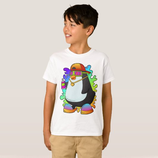 ペンギンがスプレーを使った画家 Tシャツ (正面フル)