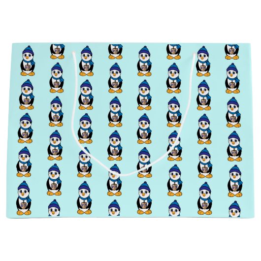 ペンギンがハヌカーでドレイドルを開催 ラージペーパーバッグ (正面)