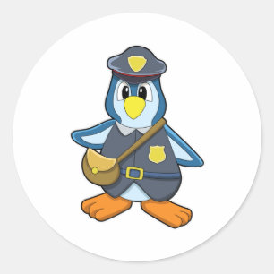 ペンギンがハンドバッグを持つ警察官 ラウンドシール