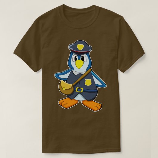 ペンギンがハンドバッグを持つ警察官 Tシャツ (デザイン正面)