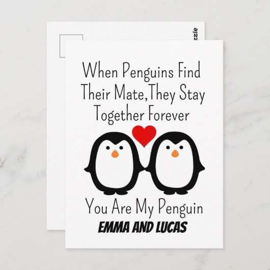 ペンギンがパートナーを見つけると、生涯一緒にいる ポストカード (正面/裏面)