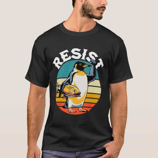 ペンギンがペンギンに抵抗おもしろいする Tシャツ (正面)