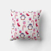 ペンギンが付いているかわいいピンク及びホワイトクリスマスパターン クッション (裏面)