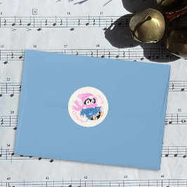 ペンギンが光に絡まったクリスマスステッカー ラウンドシール