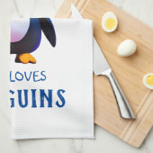 ペンギンが大好きな女の子 キッチンタオル (四つ折り)