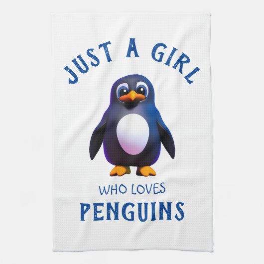 ペンギンが大好きな女の子 キッチンタオル (縦)