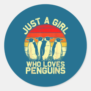 ペンギンが大好きな女の子 面白い動物を愛する人へ ラウンドシール