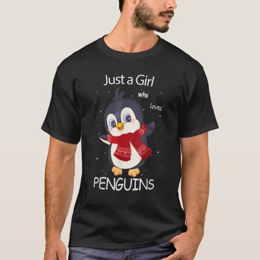 ペンギンが大好きな少女のかわいいペンギン Tシャツ (正面)