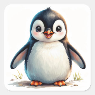 ペンギンが好きな方へのキュートなペンギンの肖像画 スクエアシール
