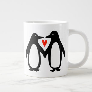 ペンギンが手をつなぐかわいいカップル ジャンボコーヒーマグカップ