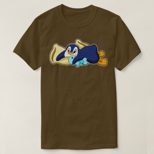 ペンギンが枕で寝る Tシャツ (デザイン正面)