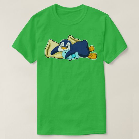 ペンギンが枕で寝る Tシャツ (デザイン正面)