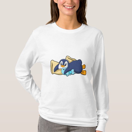 ペンギンが枕で寝る Tシャツ (正面)